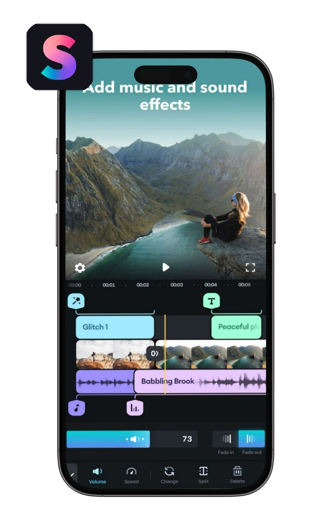 UI of Splice's audio feature and icon at the upper left side